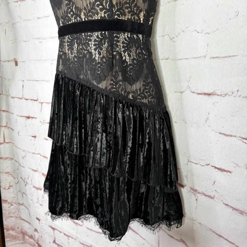 NEW ANTHROPOLOGIE FOXIEDOX Aurora S Black Lace & Velvet Ruffle Dress Size Small - Picture 11 of 15